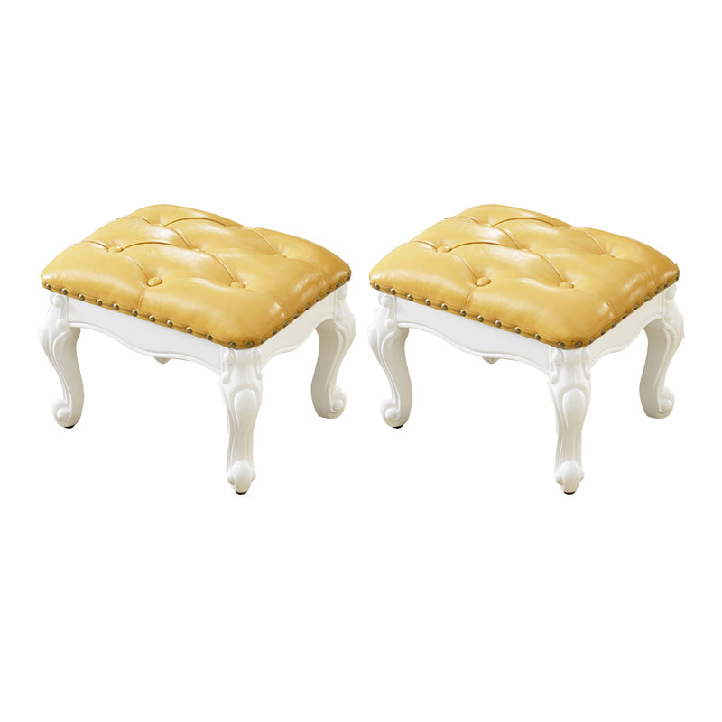 Mid-Century Modern Ottoman Faux Leather Tufted Upholstered Nailhead Trim Rectangle Ottoman Yellow 2 Piece Set Clearhalo 'furn' 'furn_ottomans_poufs' 'Furniture' 'Living Room Furniture' 'Ottomans & Poufs' 'ottomans_poufs' 6477360