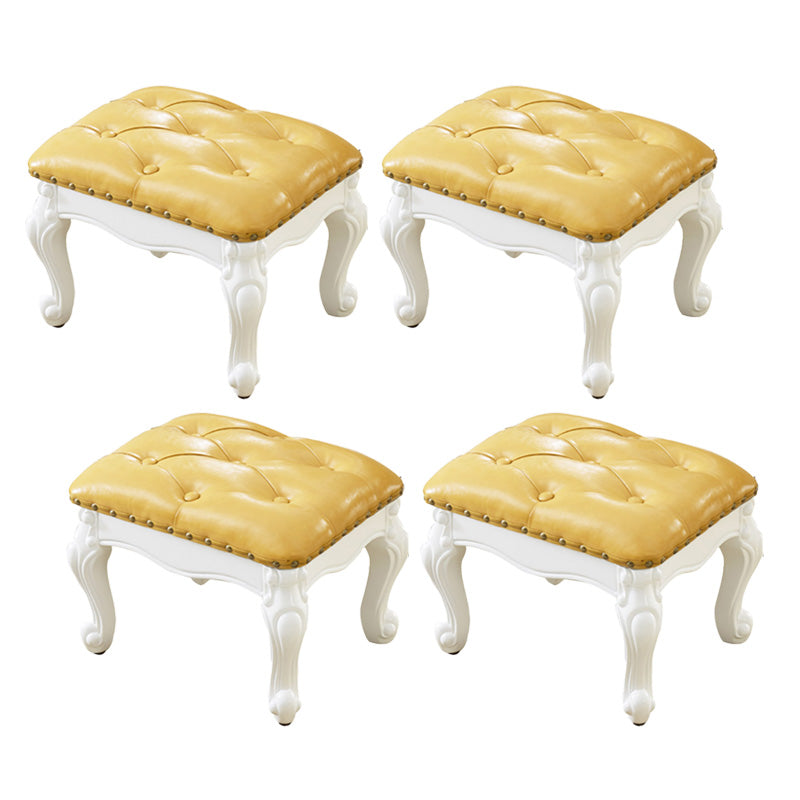 Mid-Century Modern Ottoman Faux Leather Tufted Upholstered Nailhead Trim Rectangle Ottoman Yellow 4 Piece Set Clearhalo 'furn' 'furn_ottomans_poufs' 'Furniture' 'Living Room Furniture' 'Ottomans & Poufs' 'ottomans_poufs' 6477361