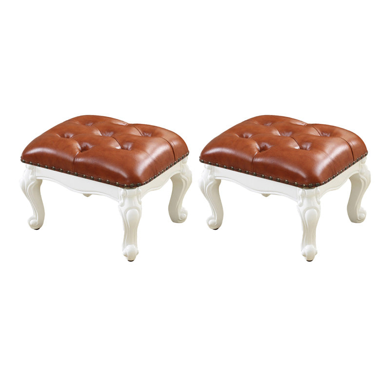 Mid-Century Modern Ottoman Faux Leather Tufted Upholstered Nailhead Trim Rectangle Ottoman Tan 2 Piece Set Clearhalo 'furn' 'furn_ottomans_poufs' 'Furniture' 'Living Room Furniture' 'Ottomans & Poufs' 'ottomans_poufs' 6477380