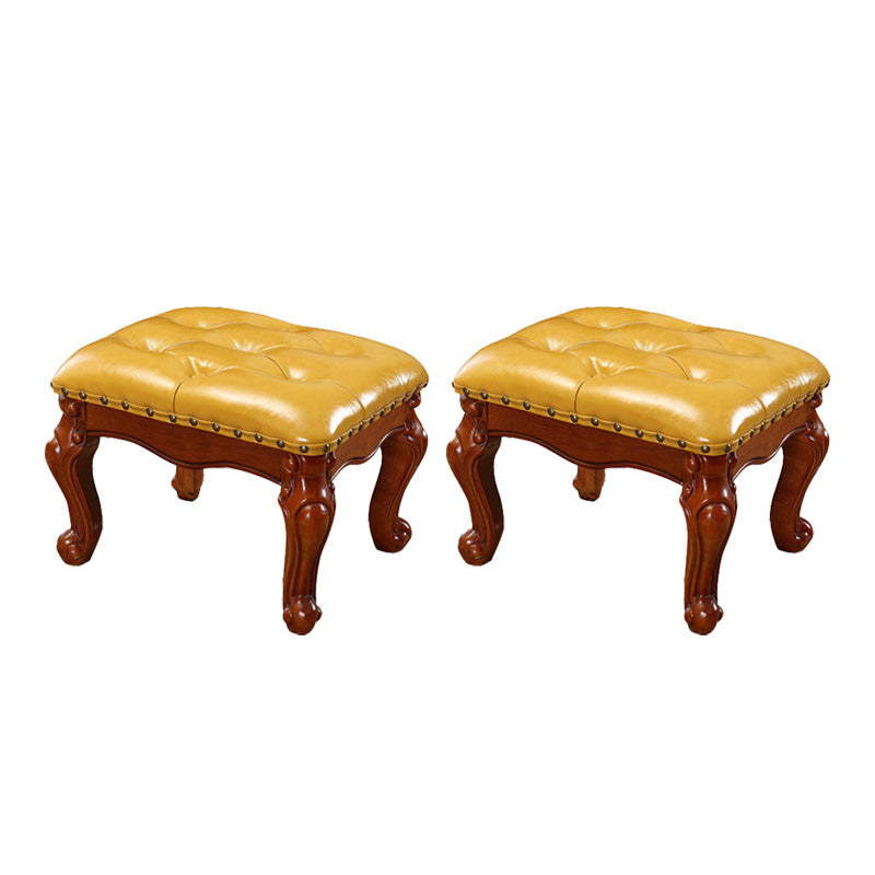 Mid-Century Modern Ottoman Faux Leather Tufted Nailhead Trim Rectangle Ottoman Yellow 2 Piece Set Clearhalo 'furn' 'furn_ottomans_poufs' 'Furniture' 'Living Room Furniture' 'Ottomans & Poufs' 'ottomans_poufs' 6477385