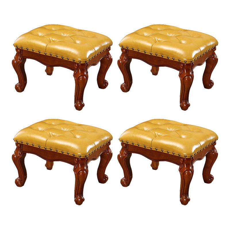 Mid-Century Modern Ottoman Faux Leather Tufted Nailhead Trim Rectangle Ottoman Yellow 4 Piece Set Clearhalo 'furn' 'furn_ottomans_poufs' 'Furniture' 'Living Room Furniture' 'Ottomans & Poufs' 'ottomans_poufs' 6477387