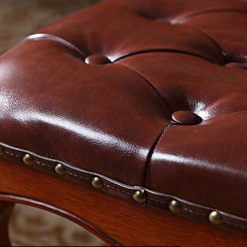 Mid-Century Modern Ottoman Faux Leather Tufted Nailhead Trim Rectangle Ottoman Clearhalo 'furn' 'furn_ottomans_poufs' 'Furniture' 'Living Room Furniture' 'Ottomans & Poufs' 'ottomans_poufs' 6477393