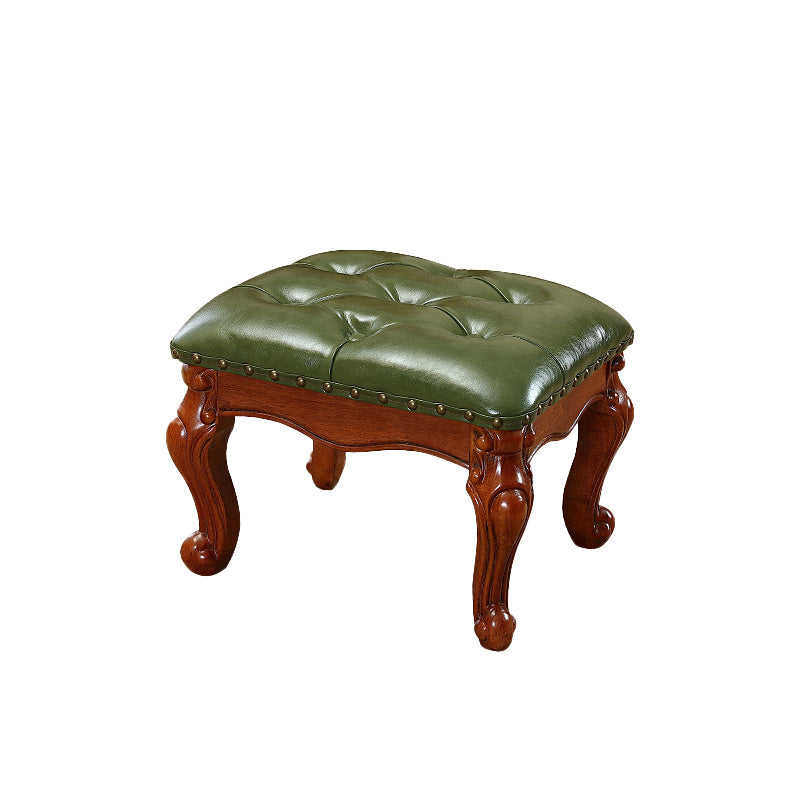 Mid-Century Modern Ottoman Faux Leather Tufted Nailhead Trim Rectangle Ottoman Green 1 Piece Clearhalo 'furn' 'furn_ottomans_poufs' 'Furniture' 'Living Room Furniture' 'Ottomans & Poufs' 'ottomans_poufs' 6477401