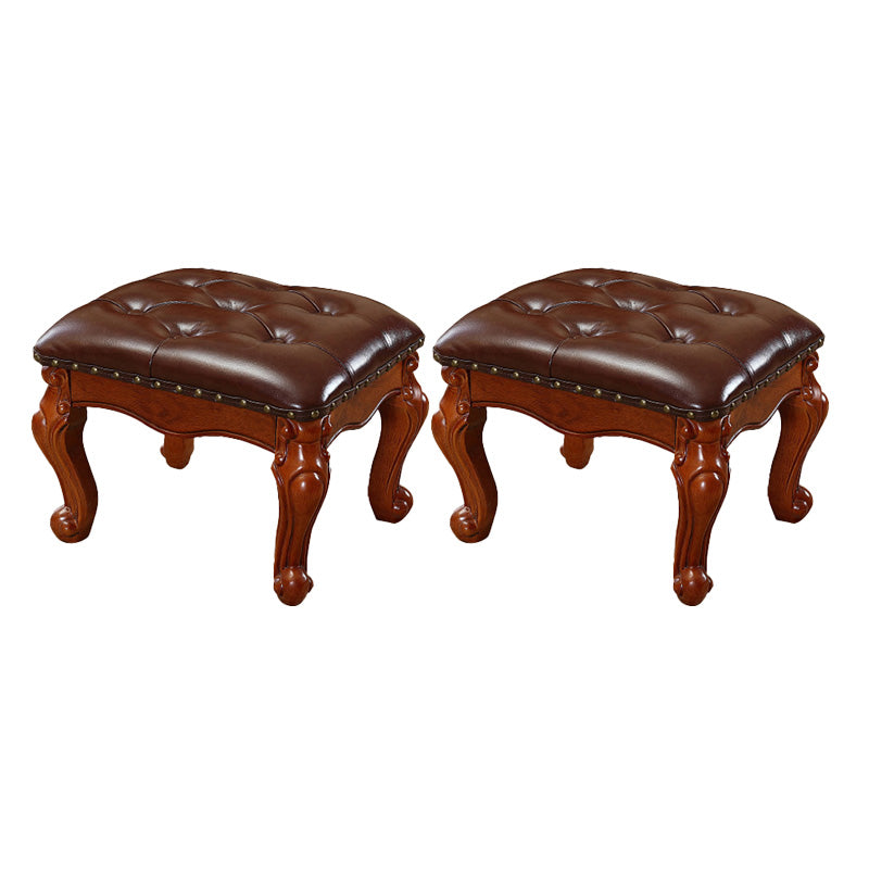 Mid-Century Modern Ottoman Faux Leather Tufted Nailhead Trim Rectangle Ottoman Brown 2 Piece Set Clearhalo 'furn' 'furn_ottomans_poufs' 'Furniture' 'Living Room Furniture' 'Ottomans & Poufs' 'ottomans_poufs' 6477404