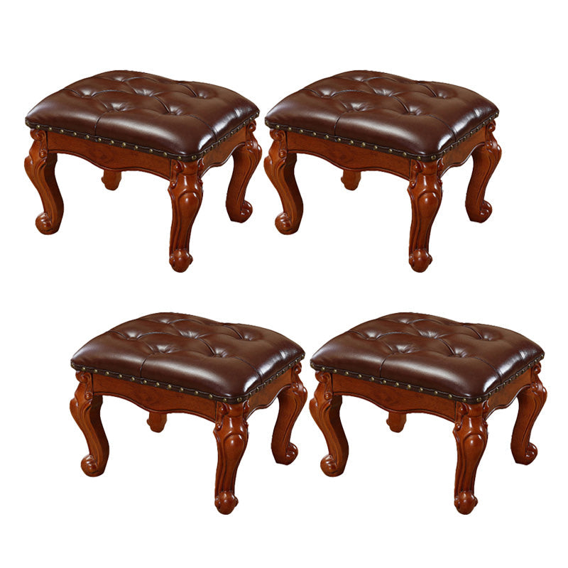 Mid-Century Modern Ottoman Faux Leather Tufted Nailhead Trim Rectangle Ottoman Brown 4 Piece Set Clearhalo 'furn' 'furn_ottomans_poufs' 'Furniture' 'Living Room Furniture' 'Ottomans & Poufs' 'ottomans_poufs' 6477405
