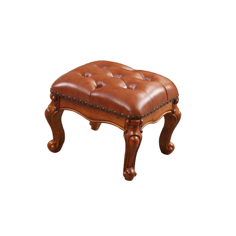 Mid-Century Modern Ottoman Faux Leather Tufted Nailhead Trim Rectangle Ottoman Tan 1 Piece Clearhalo 'furn' 'furn_ottomans_poufs' 'Furniture' 'Living Room Furniture' 'Ottomans & Poufs' 'ottomans_poufs' 6477406