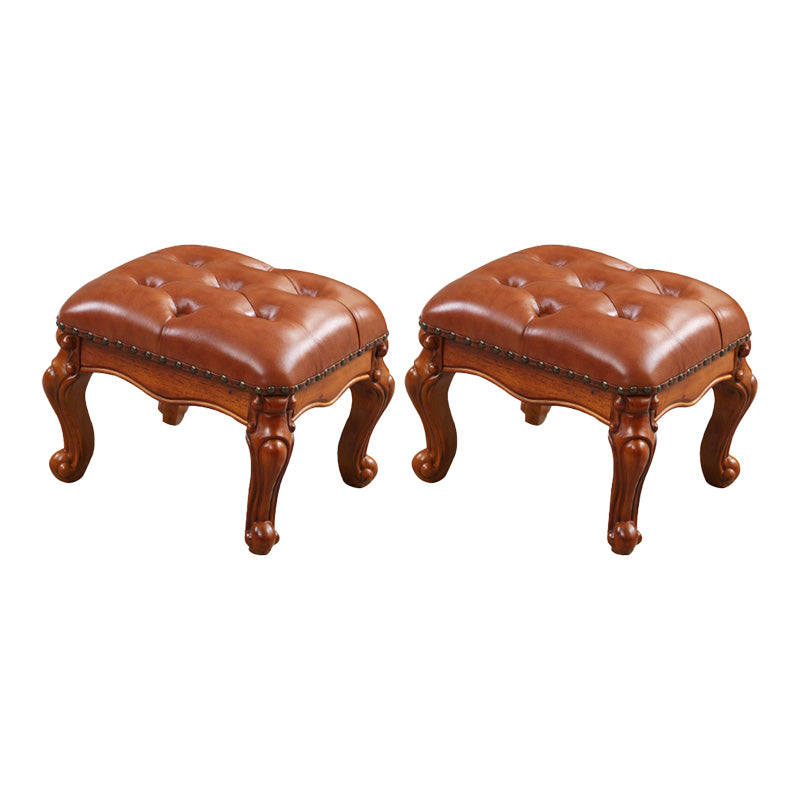 Mid-Century Modern Ottoman Faux Leather Tufted Nailhead Trim Rectangle Ottoman Tan 2 Piece Set Clearhalo 'furn' 'furn_ottomans_poufs' 'Furniture' 'Living Room Furniture' 'Ottomans & Poufs' 'ottomans_poufs' 6477407