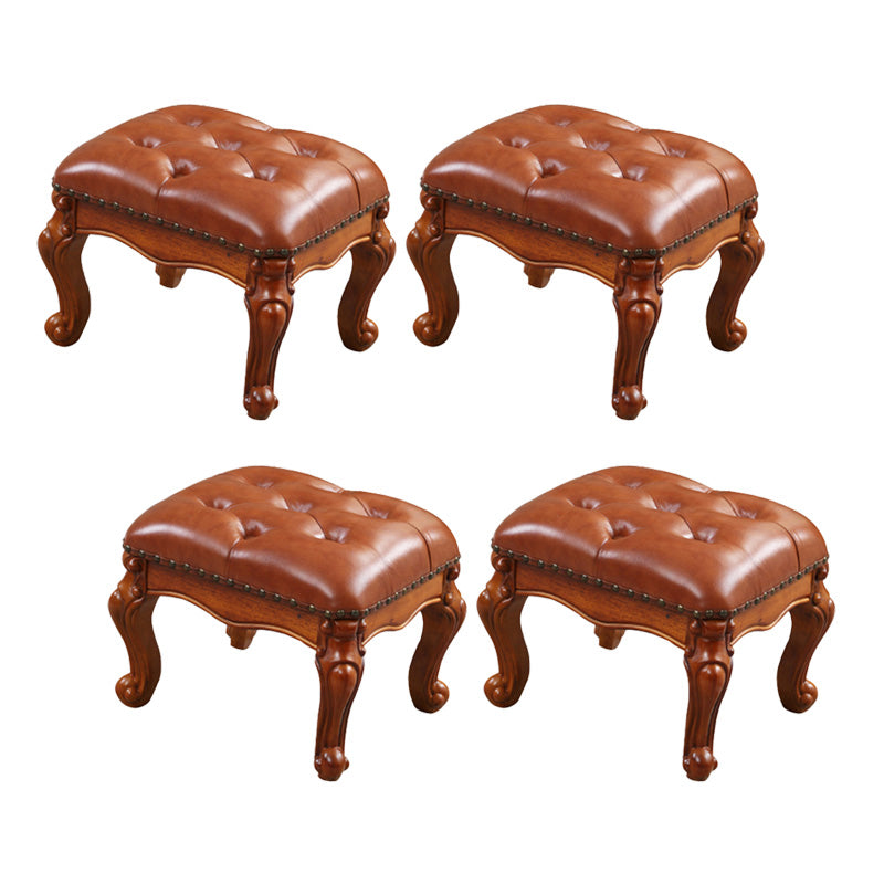 Mid-Century Modern Ottoman Faux Leather Tufted Nailhead Trim Rectangle Ottoman Tan 4 Piece Set Clearhalo 'furn' 'furn_ottomans_poufs' 'Furniture' 'Living Room Furniture' 'Ottomans & Poufs' 'ottomans_poufs' 6477408