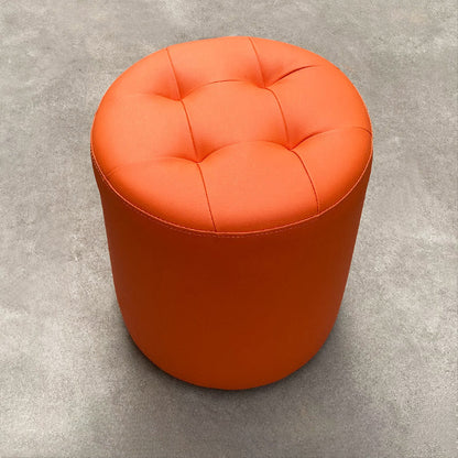 Mid-Century Modern Pouf Ottoman Genuine Leather Tufted Cylinder Shape Ottoman