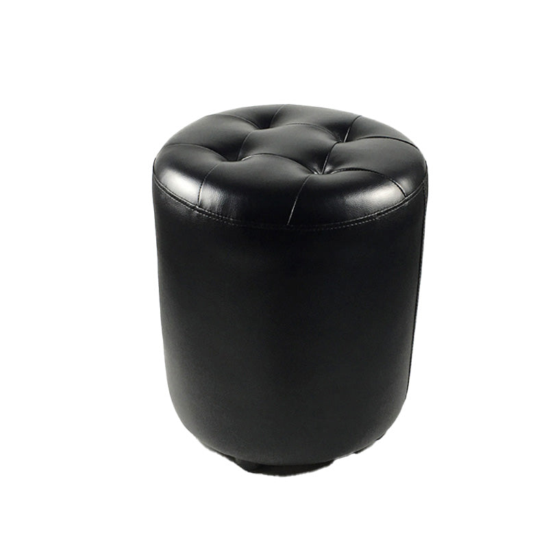 Mid-Century Modern Pouf Ottoman Genuine Leather Tufted Cylinder Shape Ottoman