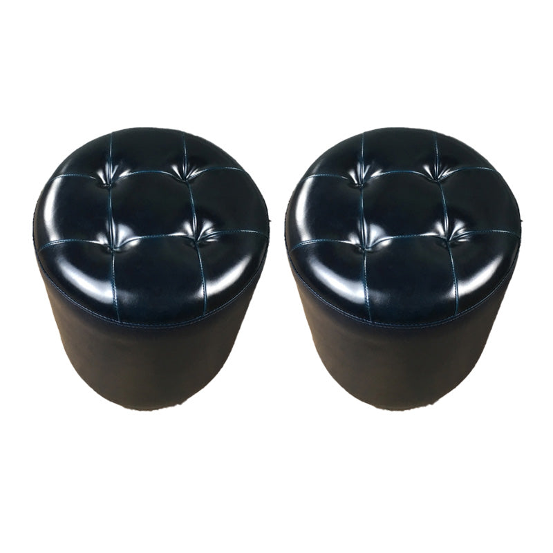 Mid-Century Modern Pouf Ottoman Genuine Leather Tufted Cylinder Shape Ottoman