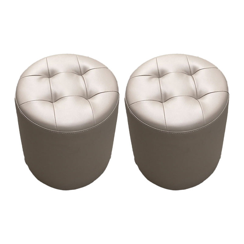 Mid-Century Modern Pouf Ottoman Genuine Leather Tufted Cylinder Shape Ottoman