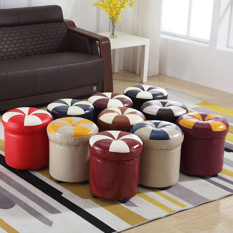 Wine Red Round Pouf Leather Color Piece Pouf for Drawing Room Clearhalo 'furn' 'furn_ottomans_poufs' 'Furniture' 'Living Room Furniture' 'Ottomans & Poufs' 'ottomans_poufs' 6477474