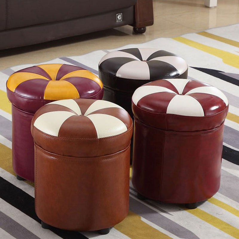 Wine Red Round Pouf Leather Color Piece Pouf for Drawing Room Clearhalo 'furn' 'furn_ottomans_poufs' 'Furniture' 'Living Room Furniture' 'Ottomans & Poufs' 'ottomans_poufs' 6477476