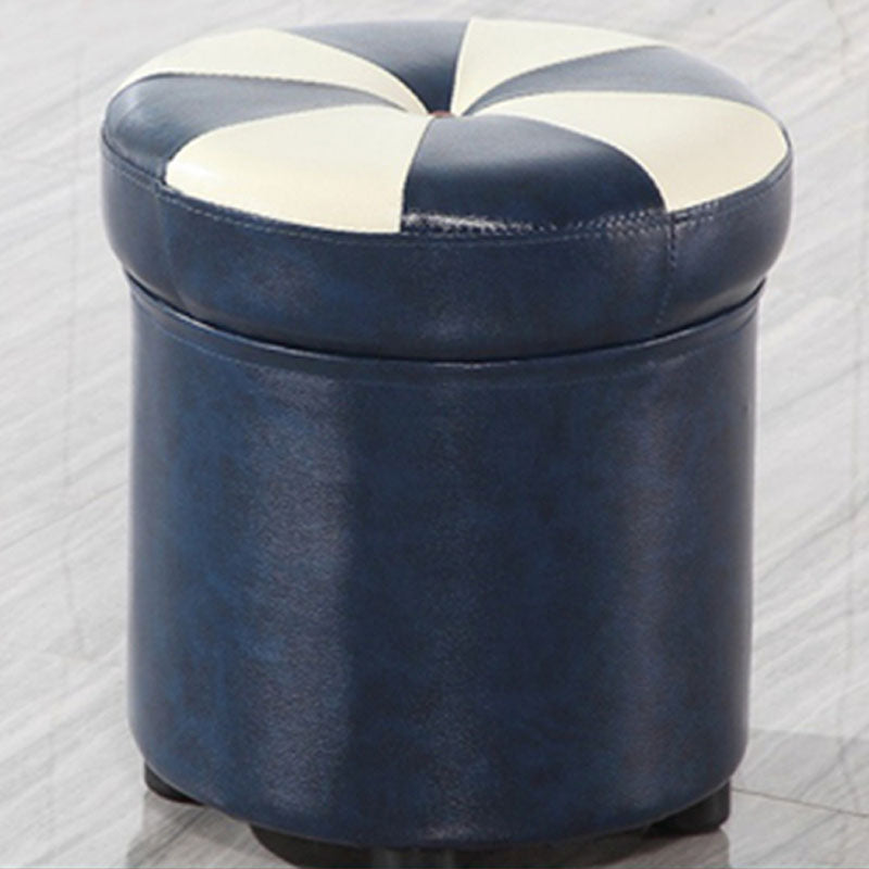 Wine Red Round Pouf Leather Color Piece Pouf for Drawing Room Blue-Yellow 1 Piece Clearhalo 'furn' 'furn_ottomans_poufs' 'Furniture' 'Living Room Furniture' 'Ottomans & Poufs' 'ottomans_poufs' 6477477