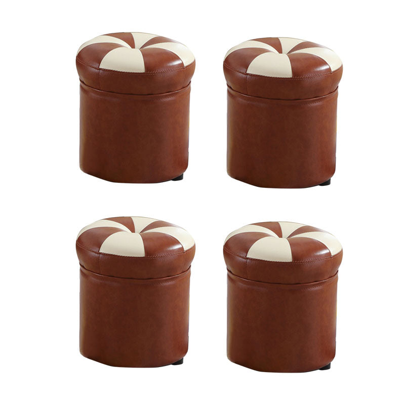 Wine Red Round Pouf Leather Color Piece Pouf for Drawing Room Yellow-Brown 4 Piece Set Clearhalo 'furn' 'furn_ottomans_poufs' 'Furniture' 'Living Room Furniture' 'Ottomans & Poufs' 'ottomans_poufs' 6477503