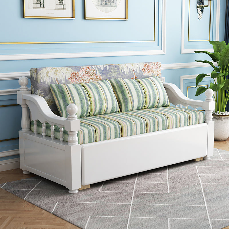 現代的な折りたたみ式寝台ソファ緑色のリネンソファベッドと布張り