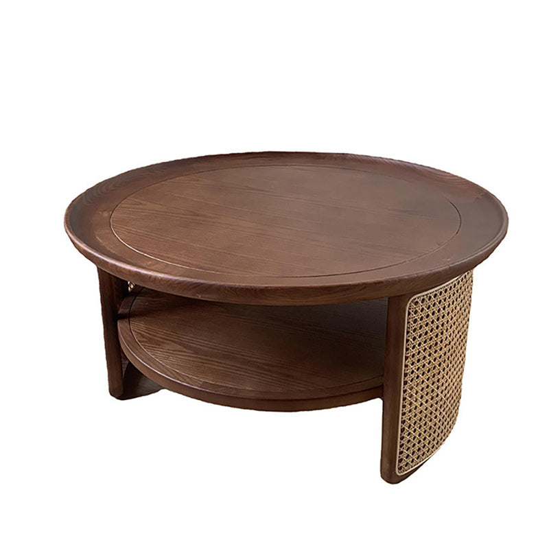 15"H Contemporary Cocktail Table Round Solid Wood Single Coffee Table Walnut Clearhalo 'Coffee & Accent Tables' 'Coffee Tables' 'coffee_tables' 'furn' 'furn_coffee_tables' 'Furniture' 'Living Room Furniture' 6477842