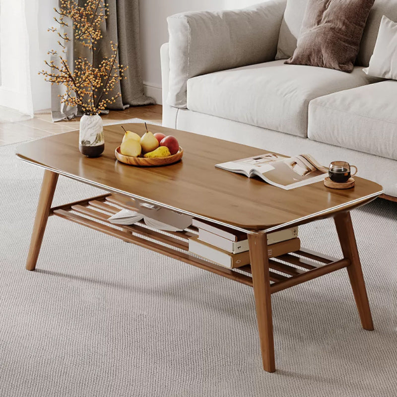 Solid Wood Coffee Table Rectangle 4 Legs Coffee or End Table with Storage