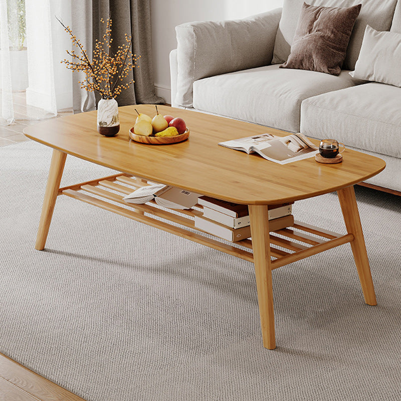 Solid Wood Coffee Table Rectangle 4 Legs Coffee or End Table with Storage