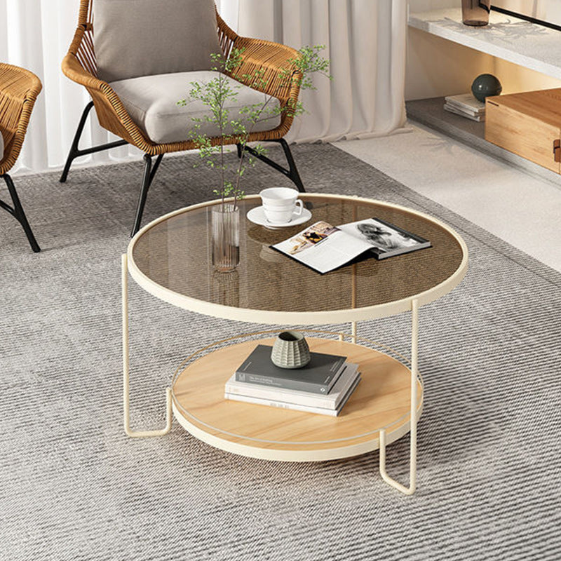 Tavolino da caffè rotondo in vetro Tavolo da cocktail tipo base a 3 gambe con contenitore