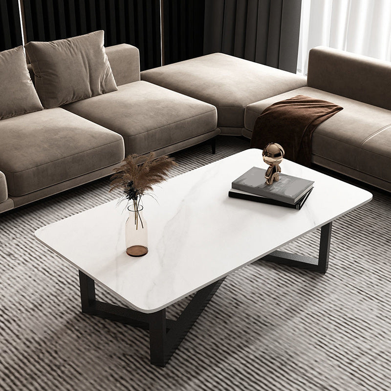 Slate Rectangle Coffee Table Abstract Base Type Cocktail Table White Clearhalo 'Coffee & Accent Tables' 'Coffee Tables' 'coffee_tables' 'furn' 'furn_coffee_tables' 'Furniture' 'Living Room Furniture' 6477928