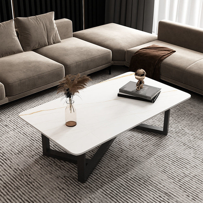Slate Rectangle Coffee Table Abstract Base Type Cocktail Table White Gold Clearhalo 'Coffee & Accent Tables' 'Coffee Tables' 'coffee_tables' 'furn' 'furn_coffee_tables' 'Furniture' 'Living Room Furniture' 6477929