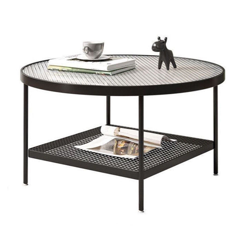 Glass Round Coffee Table 4 Legs Base Type Nesting Cocktail Table Black Clearhalo 'Coffee & Accent Tables' 'Coffee Tables' 'coffee_tables' 'furn' 'furn_coffee_tables' 'Furniture' 'Living Room Furniture' 6477948