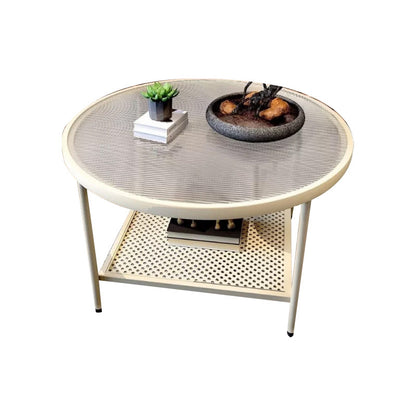 Glass Round Coffee Table 4 Legs Base Type Nesting Cocktail Table White Clearhalo 'Coffee & Accent Tables' 'Coffee Tables' 'coffee_tables' 'furn' 'furn_coffee_tables' 'Furniture' 'Living Room Furniture' 6477949