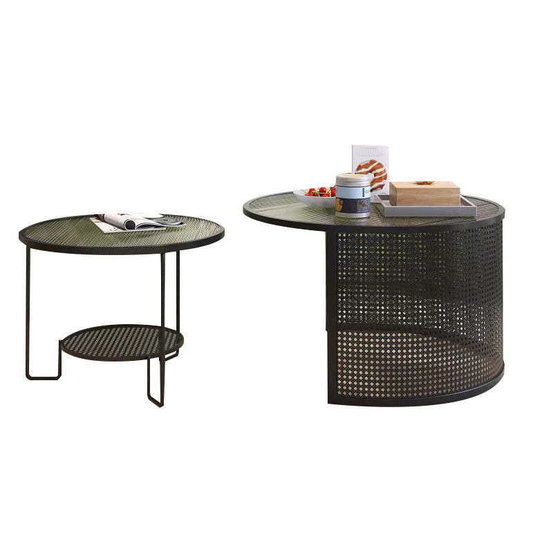Glass Round Coffee Table 4 Legs Base Type Nesting Cocktail Table 31.5"L x 31.5"W x 20"H + 24"L x 24"W x 18"H Black Clearhalo 'Coffee & Accent Tables' 'Coffee Tables' 'coffee_tables' 'furn' 'furn_coffee_tables' 'Furniture' 'Living Room Furniture' 6477953