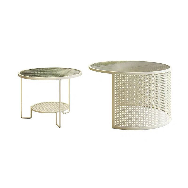 Glass Round Coffee Table 4 Legs Base Type Nesting Cocktail Table Clearhalo 'Coffee & Accent Tables' 'Coffee Tables' 'coffee_tables' 'furn' 'furn_coffee_tables' 'Furniture' 'Living Room Furniture' 6477955