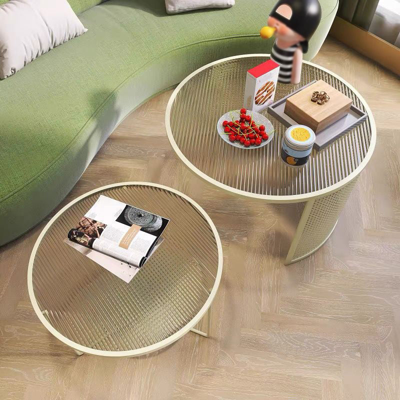 Glass Round Coffee Table 4 Legs Base Type Nesting Cocktail Table Clearhalo 'Coffee & Accent Tables' 'Coffee Tables' 'coffee_tables' 'furn' 'furn_coffee_tables' 'Furniture' 'Living Room Furniture' 6477960