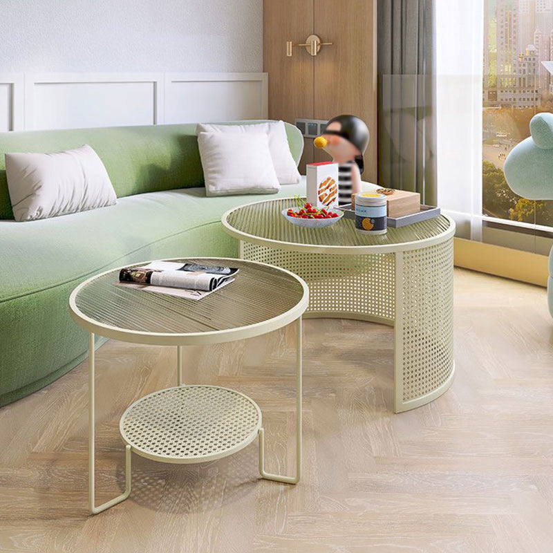 Glass Round Coffee Table 4 Legs Base Type Nesting Cocktail Table Clearhalo 'Coffee & Accent Tables' 'Coffee Tables' 'coffee_tables' 'furn' 'furn_coffee_tables' 'Furniture' 'Living Room Furniture' 6477962