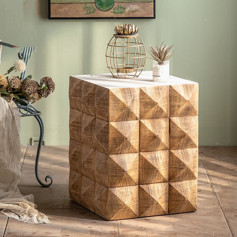 24.21" Tall Drum Side Table Solid Wood Square End Table Stand 1 Clearhalo 'Coffee & Accent Tables' 'End & Side Tables' 'end_side_tables' 'furn' 'furn_end_side_tables' 'Furniture' 'Living Room Furniture' 6478005