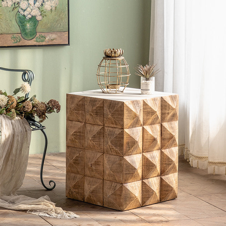 24.21" Tall Drum Side Table Solid Wood Square End Table Stand Clearhalo 'Coffee & Accent Tables' 'End & Side Tables' 'end_side_tables' 'furn' 'furn_end_side_tables' 'Furniture' 'Living Room Furniture' 6478016