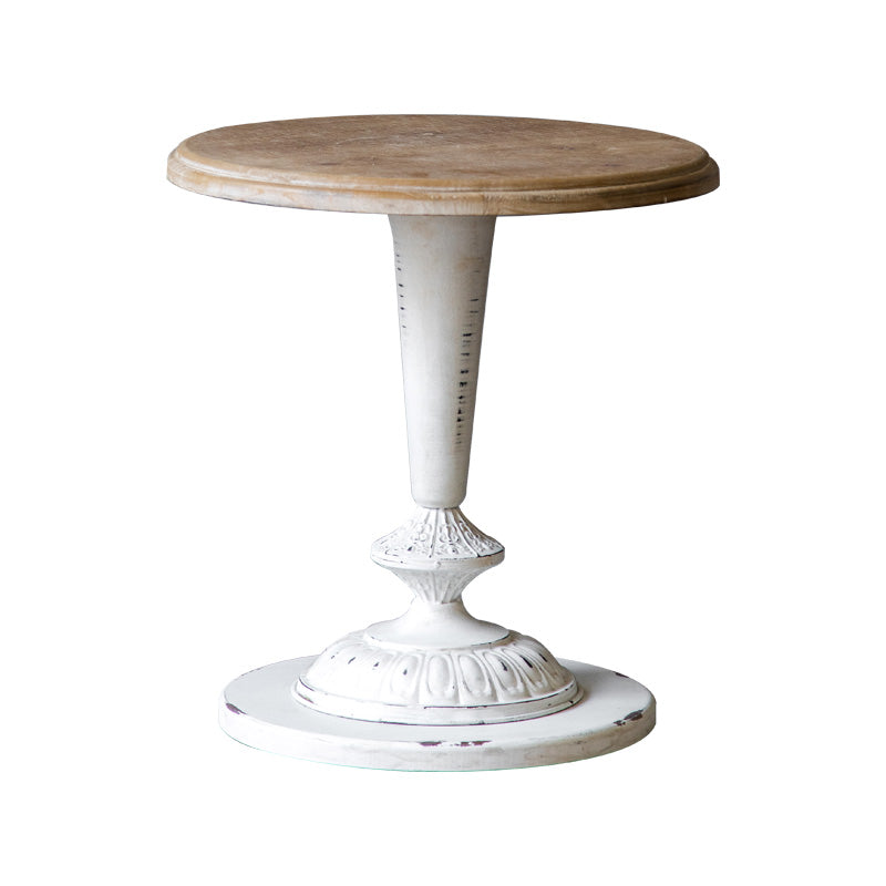 Wood Round Top Side Table Metal Base End Table - Distressed Surface Treatment