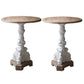 Wood Round Top Side Table Metal Base End Table - Distressed Surface Treatment