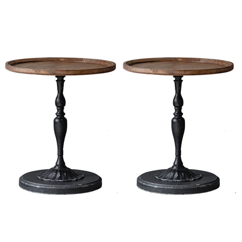 Wood Round Top Side Table Metal Base End Table - Distressed Surface Treatment