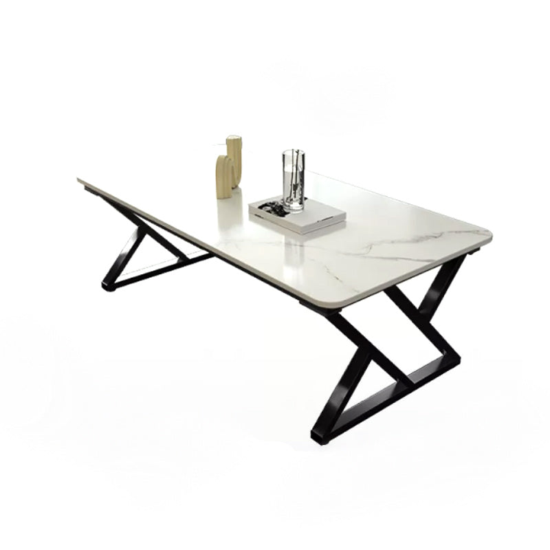 Slate Rectangle Coffee Table Sled Iron Base Type Single Table