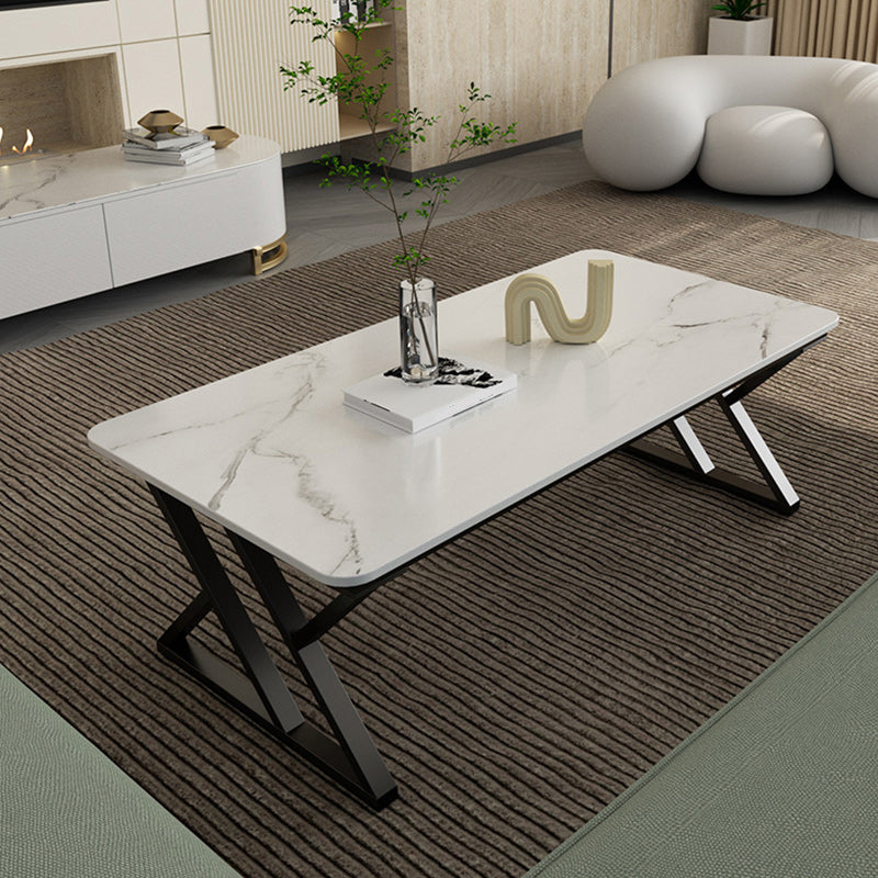 Slate Rectangle Coffee Table Sled Iron Base Type Single Table