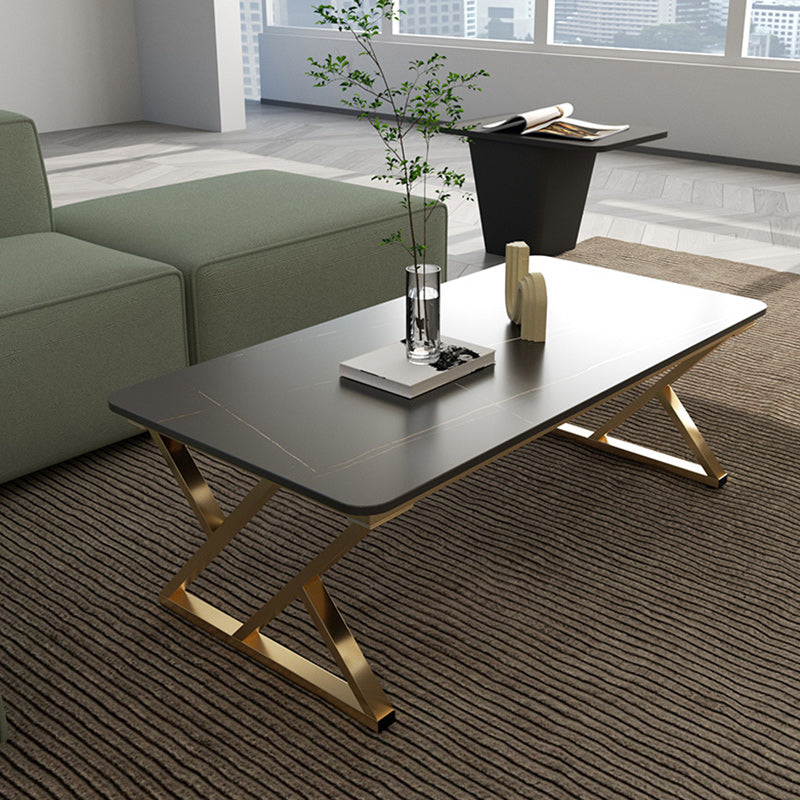 Slate Rectangle Coffee Table Sled Iron Base Type Single Table
