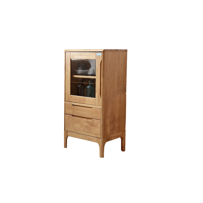 Two Drawer Accent Cabinet Rectangular Wooden and Glass 1-Door Cabinet 20"L x 16"W x 39"H Natural Clearhalo 'Cabinets & Chests' 'cabinets_chests' 'furn' 'furn_cabinets_chests' 'Furniture' 'Living Room Furniture' 6478363