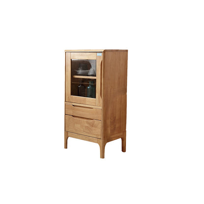 Two Drawer Accent Cabinet Rectangular Wooden and Glass 1-Door Cabinet 20"L x 16"W x 39"H Natural Clearhalo 'Cabinets & Chests' 'cabinets_chests' 'furn' 'furn_cabinets_chests' 'Furniture' 'Living Room Furniture' 6478363