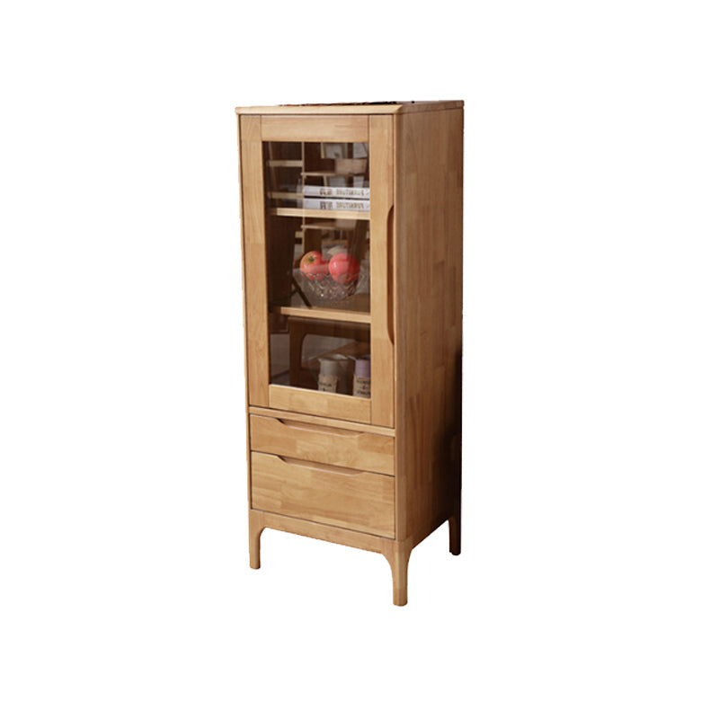 Two Drawer Accent Cabinet Rectangular Wooden and Glass 1-Door Cabinet 20"L x 16"W x 51"H Natural Clearhalo 'Cabinets & Chests' 'cabinets_chests' 'furn' 'furn_cabinets_chests' 'Furniture' 'Living Room Furniture' 6478364