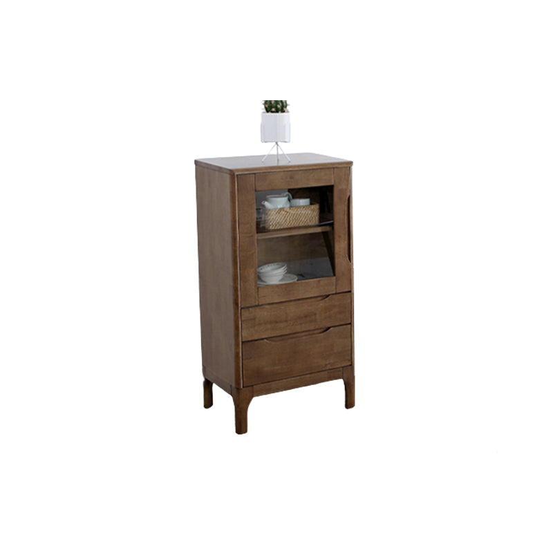 Two Drawer Accent Cabinet Rectangular Wooden and Glass 1-Door Cabinet 20"L x 16"W x 39"H Brown Clearhalo 'Cabinets & Chests' 'cabinets_chests' 'furn' 'furn_cabinets_chests' 'Furniture' 'Living Room Furniture' 6478366