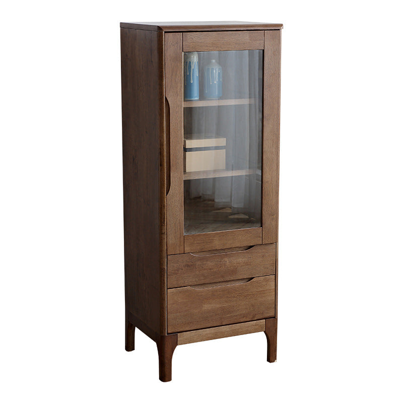 Two Drawer Accent Cabinet Rectangular Wooden and Glass 1-Door Cabinet 20"L x 16"W x 51"H Brown Clearhalo 'Cabinets & Chests' 'cabinets_chests' 'furn' 'furn_cabinets_chests' 'Furniture' 'Living Room Furniture' 6478368