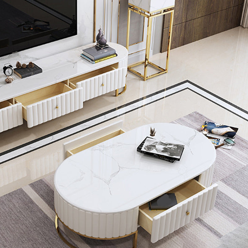 Stone Oval Top Coffee Desk Luxury Sintered Stone Coffee Table Clearhalo 'Coffee & Accent Tables' 'Coffee Tables' 'coffee_tables' 'furn' 'furn_coffee_tables' 'Furniture' 'Living Room Furniture' 6478445