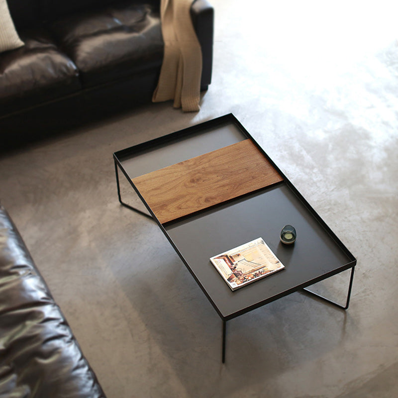 Tray Top Coffee Table Iron Cross Legs Cocktail Table in Black Clearhalo 'Coffee & Accent Tables' 'Coffee Tables' 'coffee_tables' 'furn' 'furn_coffee_tables' 'Furniture' 'Living Room Furniture' 6478453