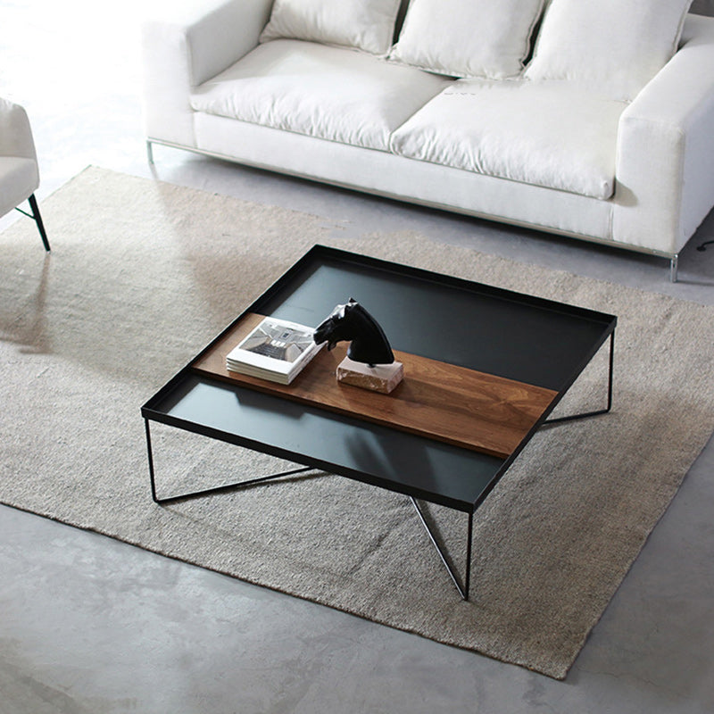 Tray Top Coffee Table Iron Cross Legs Cocktail Table in Black Clearhalo 'Coffee & Accent Tables' 'Coffee Tables' 'coffee_tables' 'furn' 'furn_coffee_tables' 'Furniture' 'Living Room Furniture' 6478454