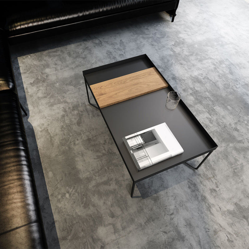 Tray Top Coffee Table Iron Cross Legs Cocktail Table in Black Clearhalo 'Coffee & Accent Tables' 'Coffee Tables' 'coffee_tables' 'furn' 'furn_coffee_tables' 'Furniture' 'Living Room Furniture' 6478455
